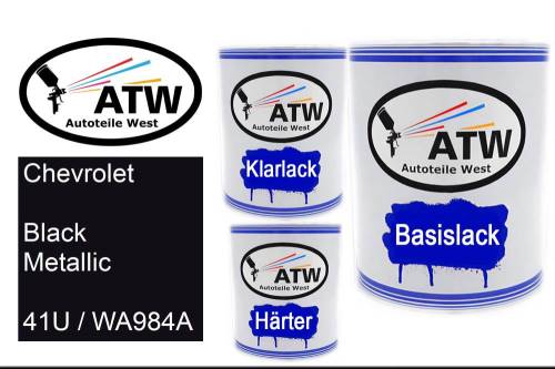Chevrolet, Black Metallic, 41U / WA984A: 1L Lackdose + 1L Klarlack + 500ml Härter - Set, von ATW Autoteile West.